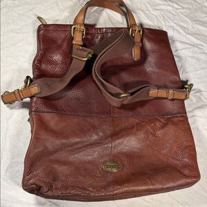 Fossil Rich Brown Leather Messenger Bag